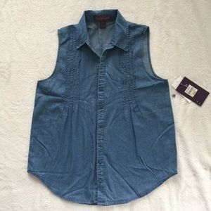 Sleeveless Jean-Style Button-Up Top
